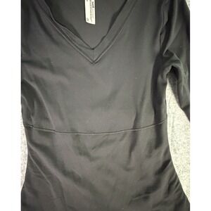 Black V Neck 3/4 Sleeve Fitted Top Womens S/P Slimmig Waist Shapewear